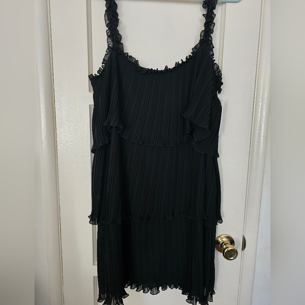 DKNY Black Pleated, Flapper-Inspired Mini Dress